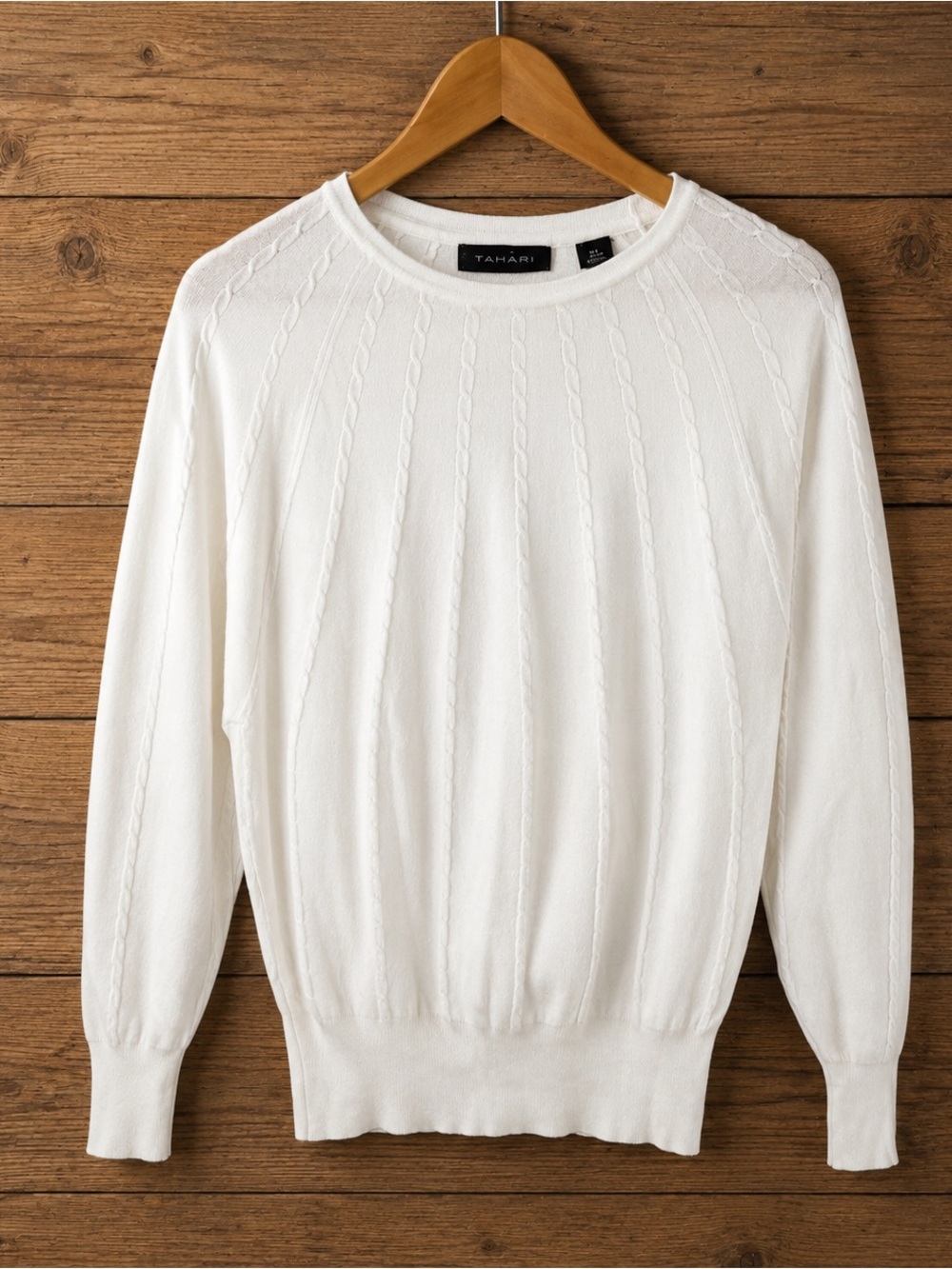 Tahari Elegant White Cable Crewneck Sweater - Picture 2 of 11